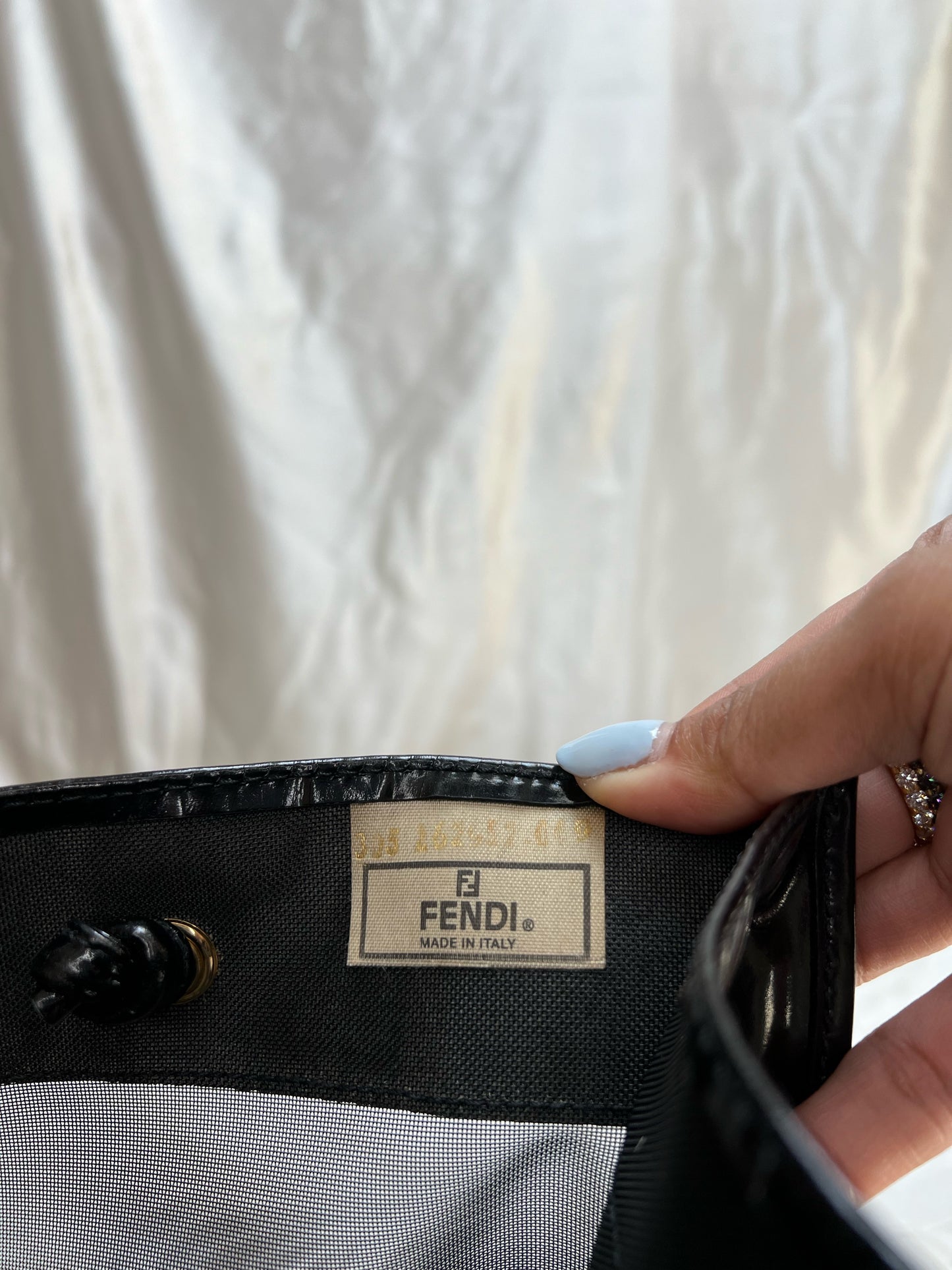 Fendi FF Shopping tote in Black Mesh and Patent Leather