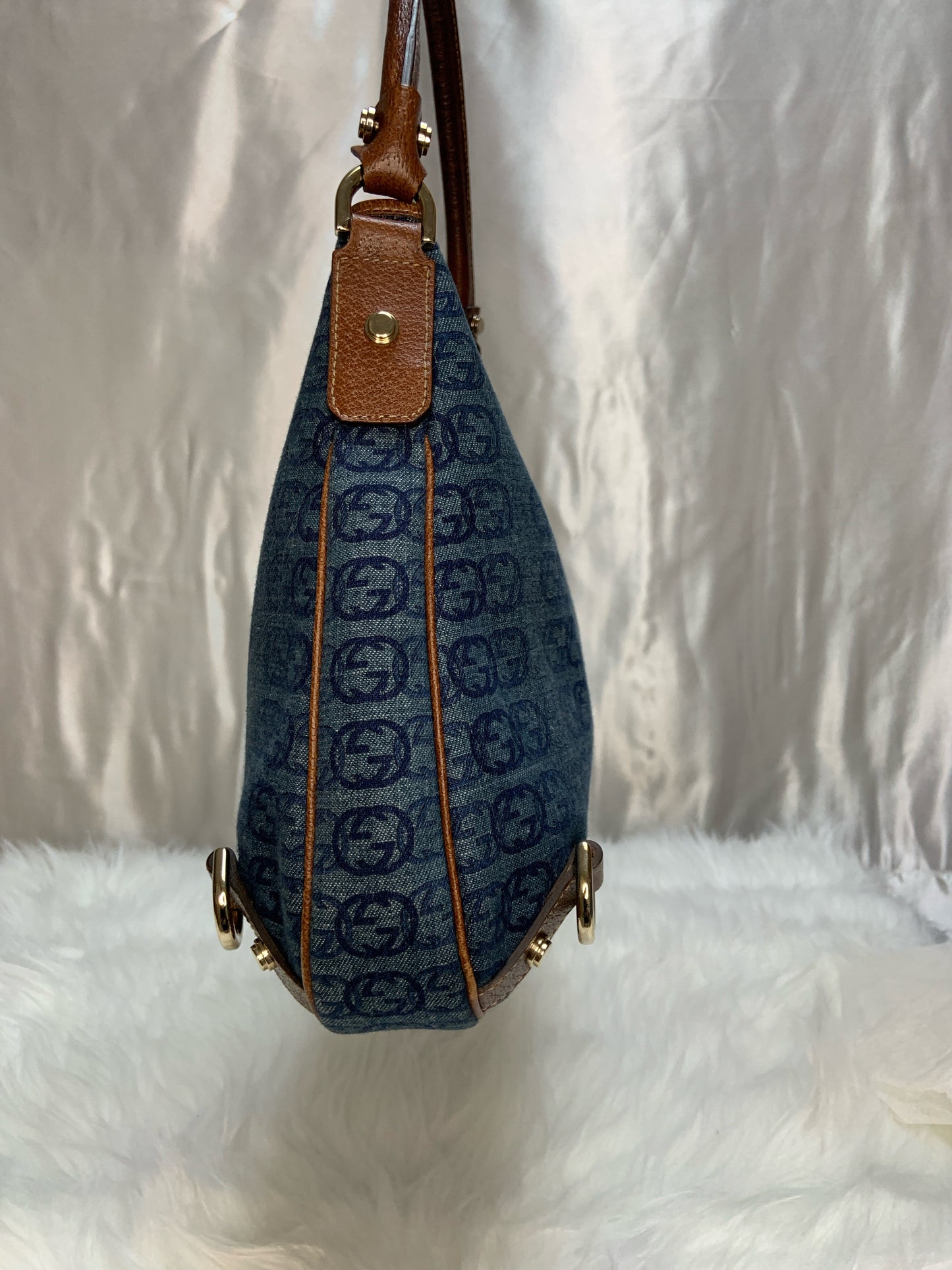 Gucci GG Denim Abbey Medium D-ring Hobo Bag