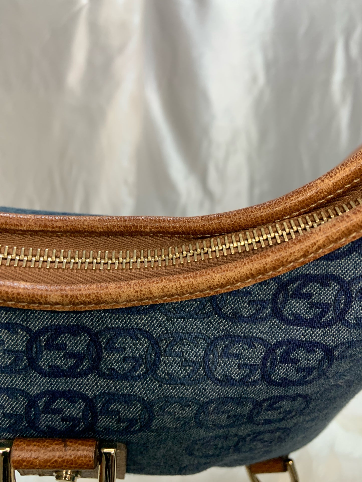 Gucci GG Denim Abbey Medium D-ring Hobo Bag