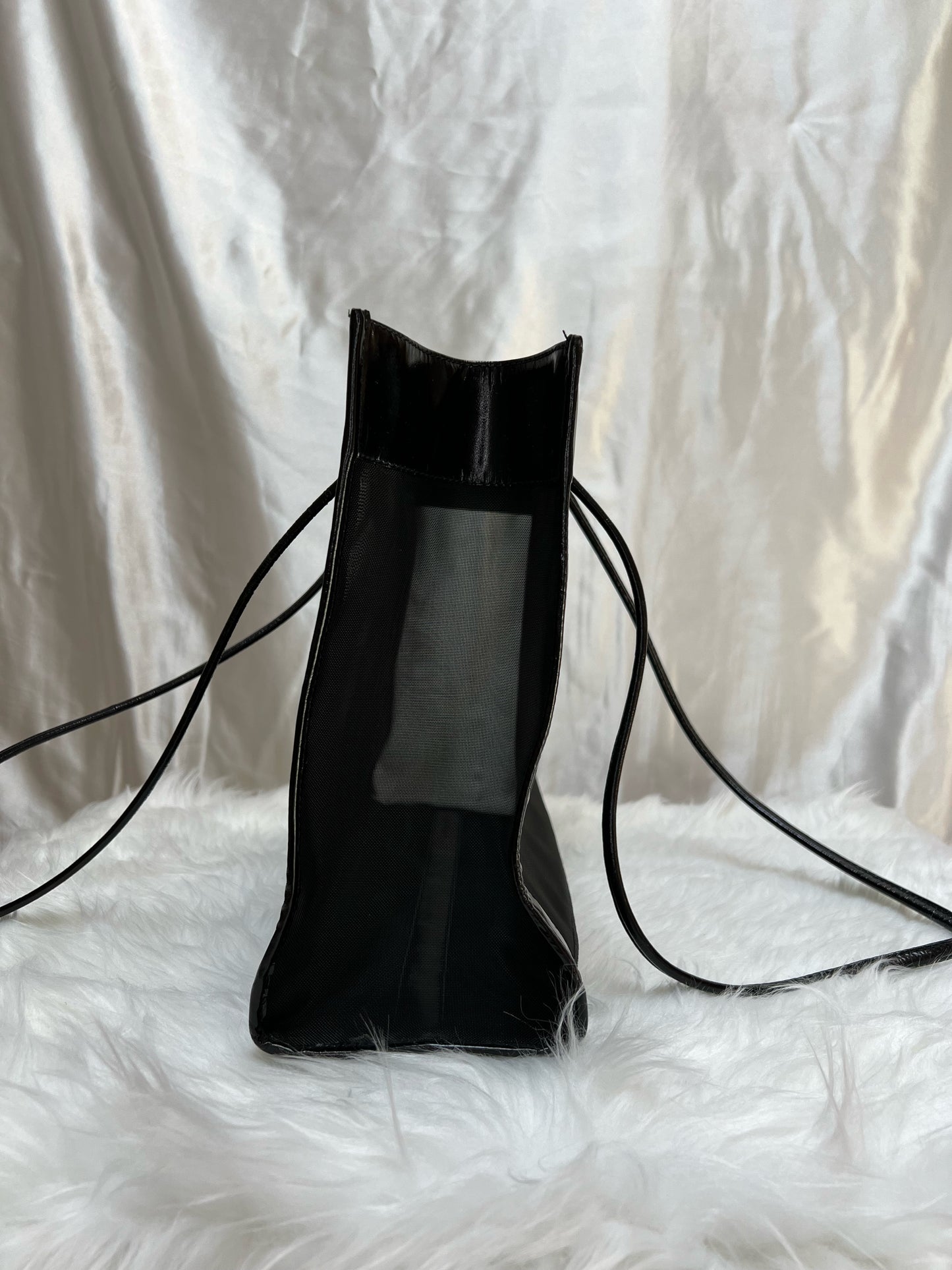 Fendi FF Shopping tote in Black Mesh and Patent Leather