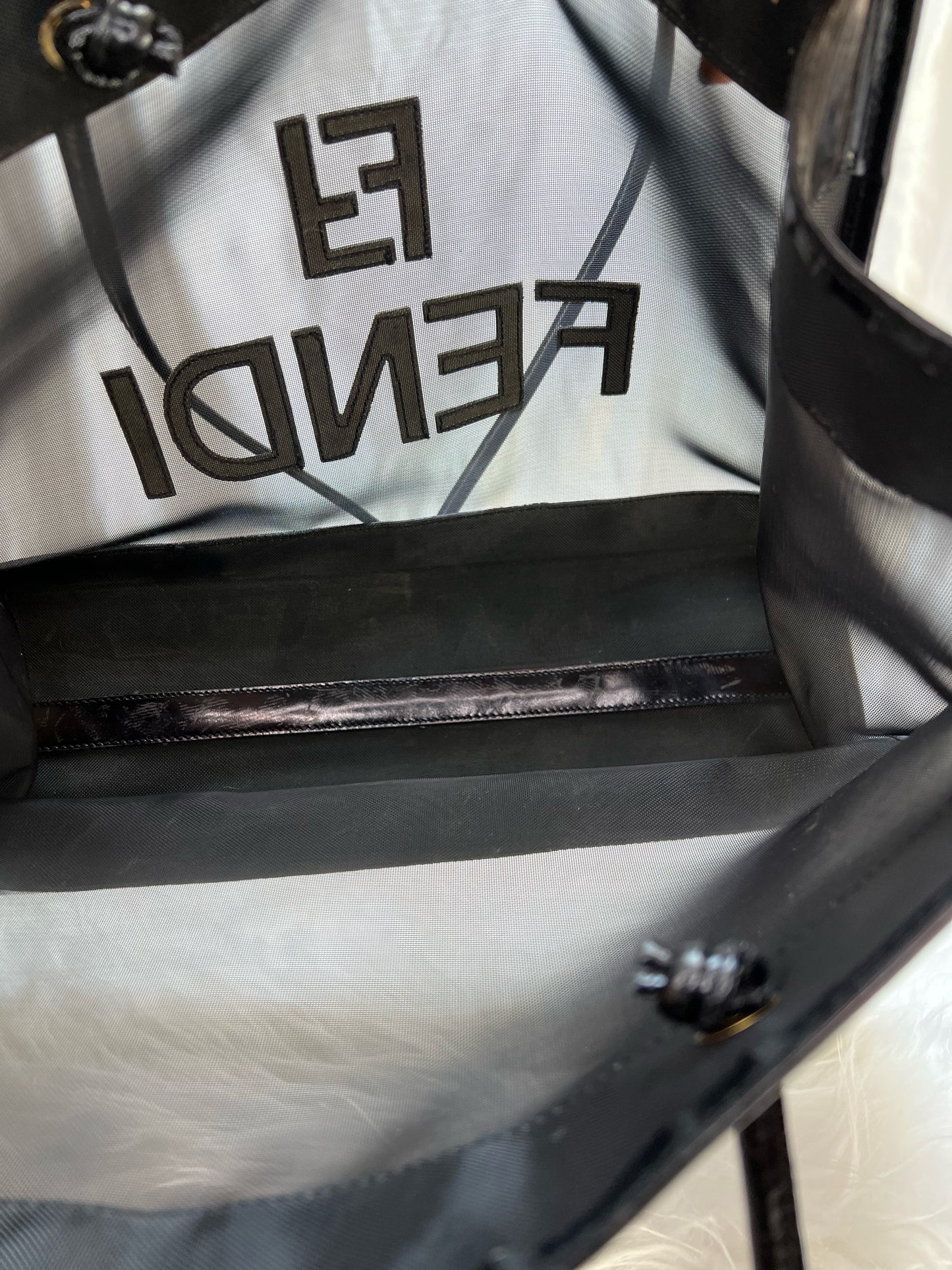 Fendi FF Shopping tote in Black Mesh and Patent Leather