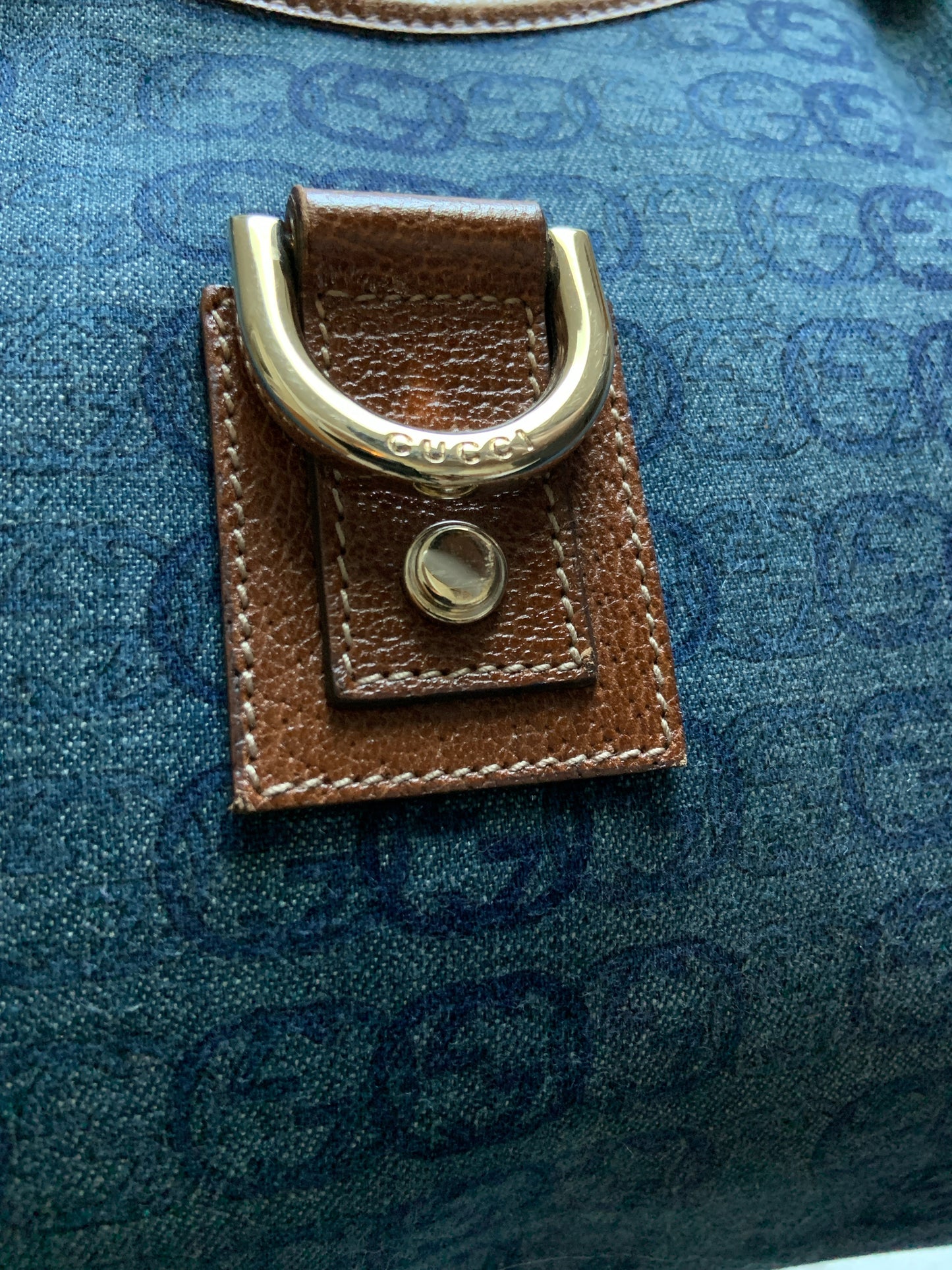 Gucci GG Denim Abbey Medium D-ring Hobo Bag