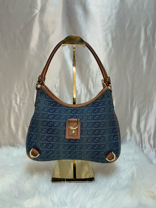 Gucci GG Denim Abbey Medium D-ring Hobo Bag