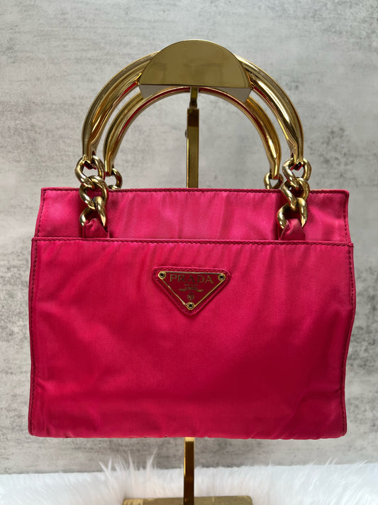 Prada Pink Nylon Mini Tote with Gold Hardware