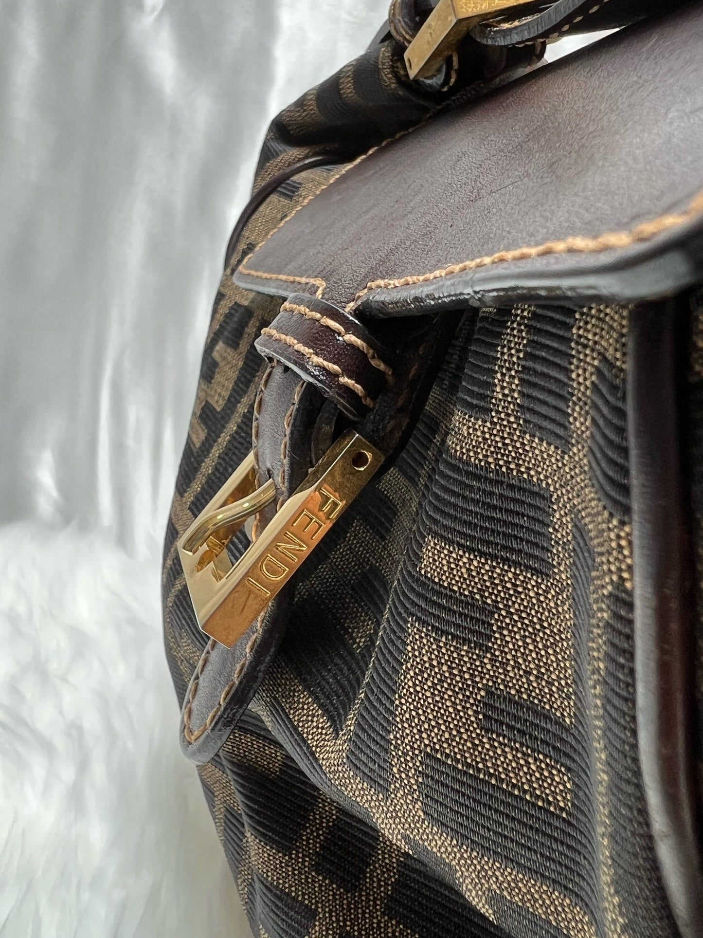 Fendi Rare Zucca Canvas & Leather Handbag Brown