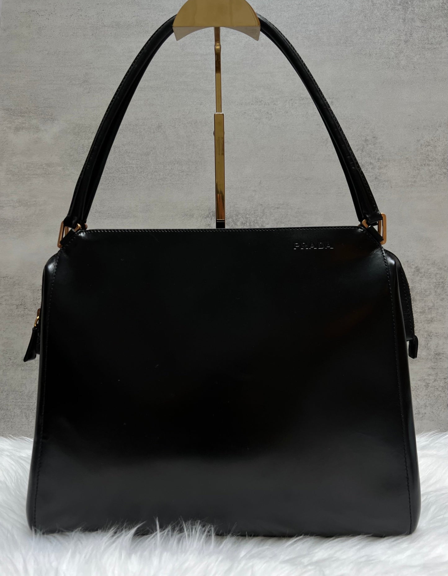 Prada Vintage Vitello Chic Black Leather Shoulder Bag