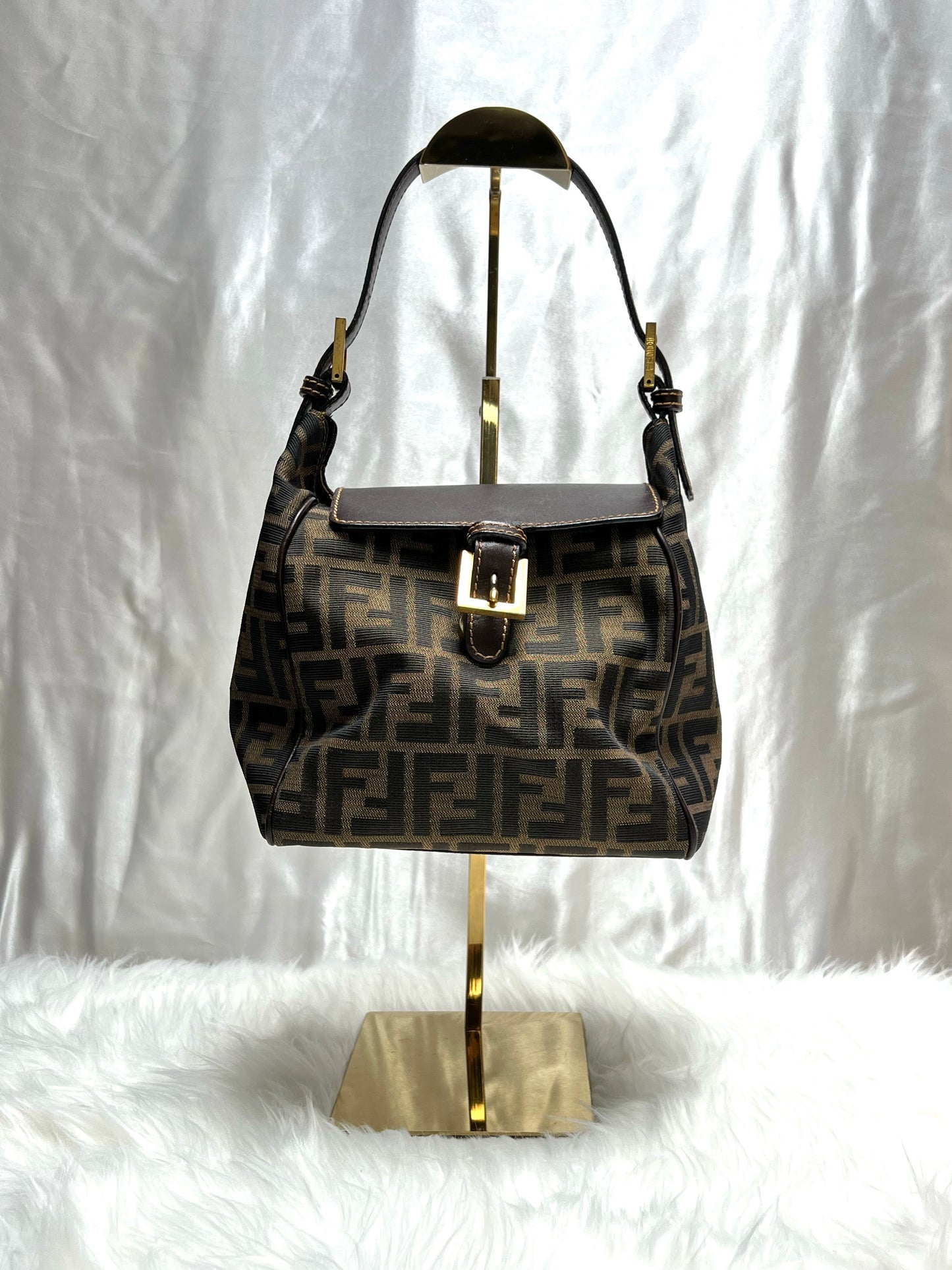 Fendi Rare Zucca Canvas & Leather Handbag Brown