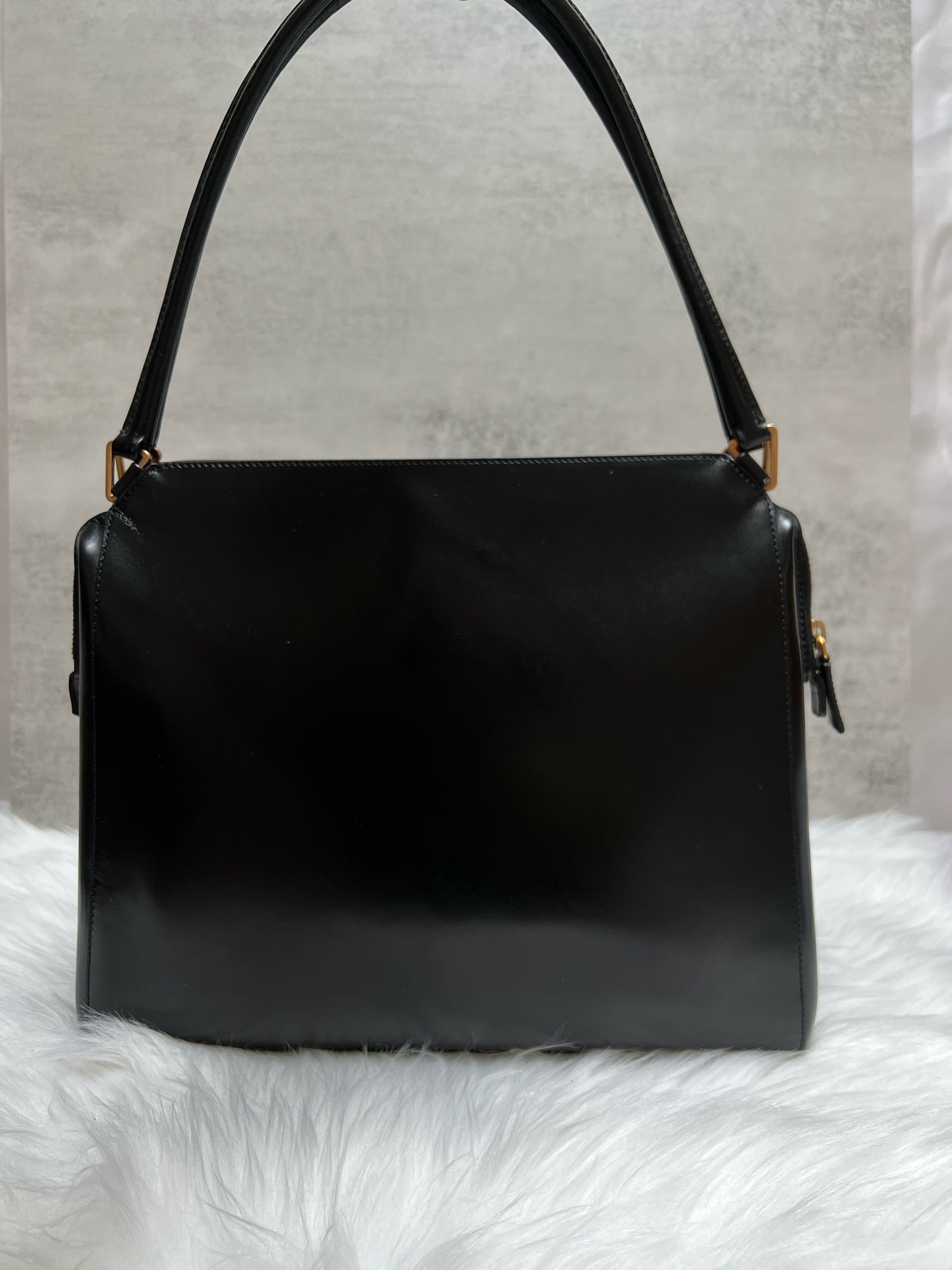 Prada Vintage Vitello Chic Black Leather Shoulder Bag