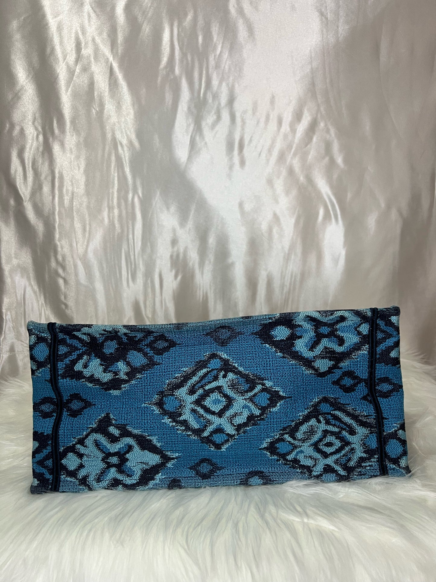 Christian Dior Canvas Embroidered Paisley Medium Book Tote Blue Multicolor
